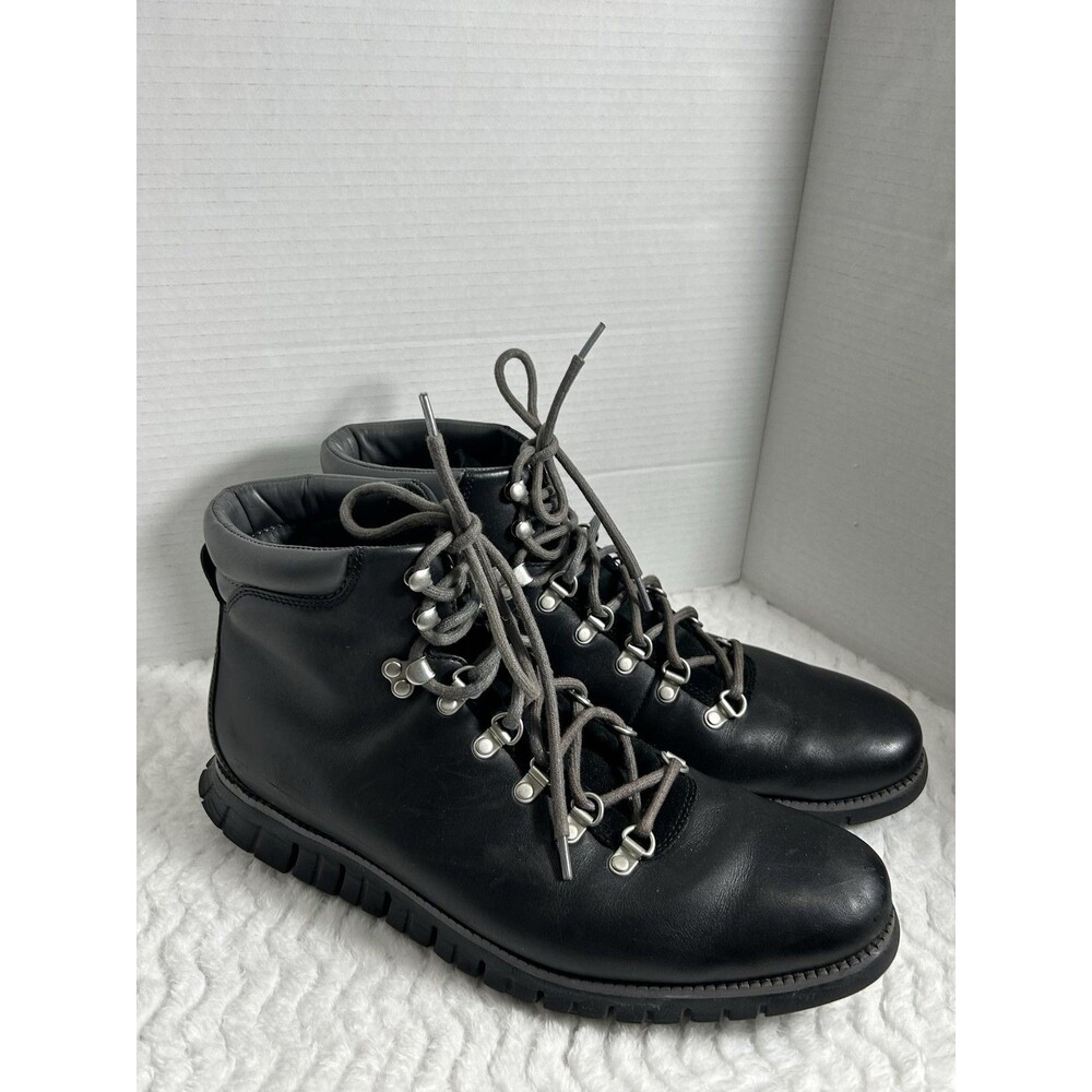 Cole Haan Boots Mens Size 12 Black ZEROGRAND Leather Lace Up Combat Ankle Hiker